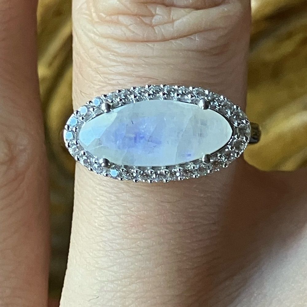Natural Rainbow Moonstone Sterling Silver Ring Size 5.75